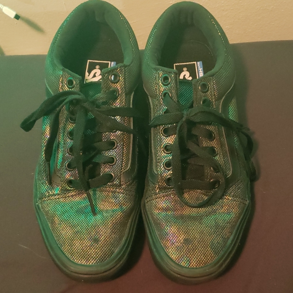 Black and Oil Slick Old Skool Vans Ultra Cush